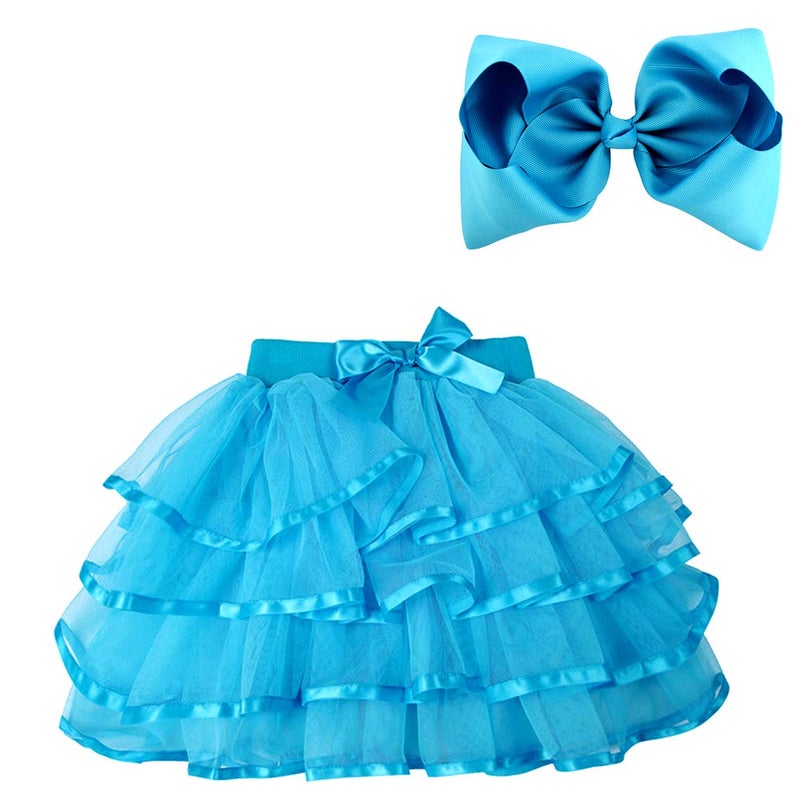 BGFKS Skirt, 4 Layered Tulle Tutu for Girls with Hairbow or Birthday Sash, Blue (3-4 Years) - Image 1
